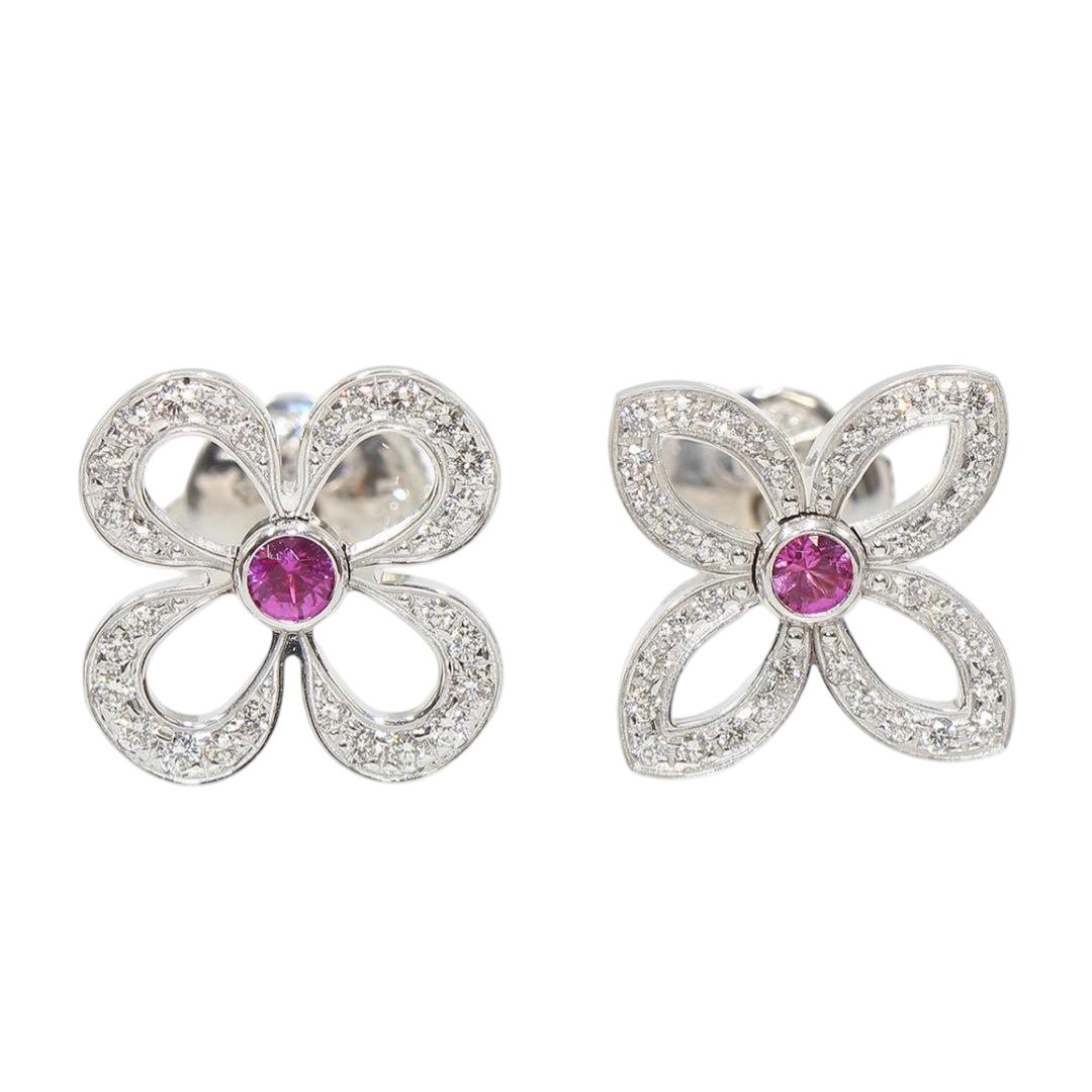 Louis Vuitton 18k White Gold Pink Saffiano Diamond Earrings