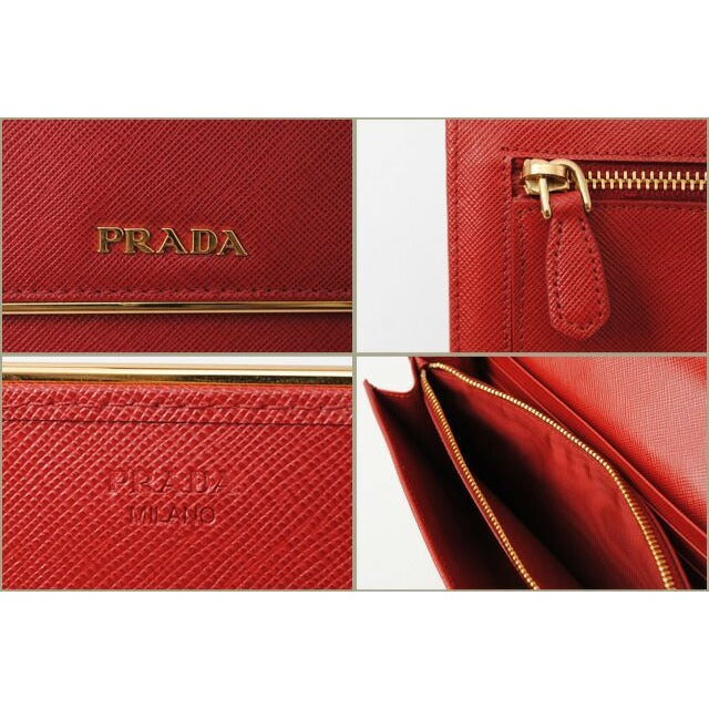 Prada Long Wallet Compact Clutch Saffiano Metal 1 M1311 Rouge Red — view 2