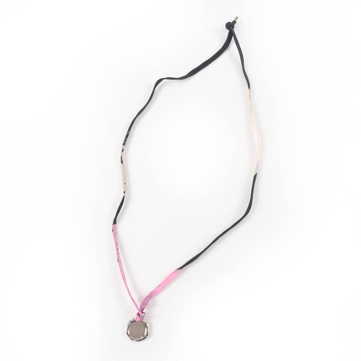 Hermes Motif Medal Tourbillon Silk Cord Necklace Silver Multicolor — view 3