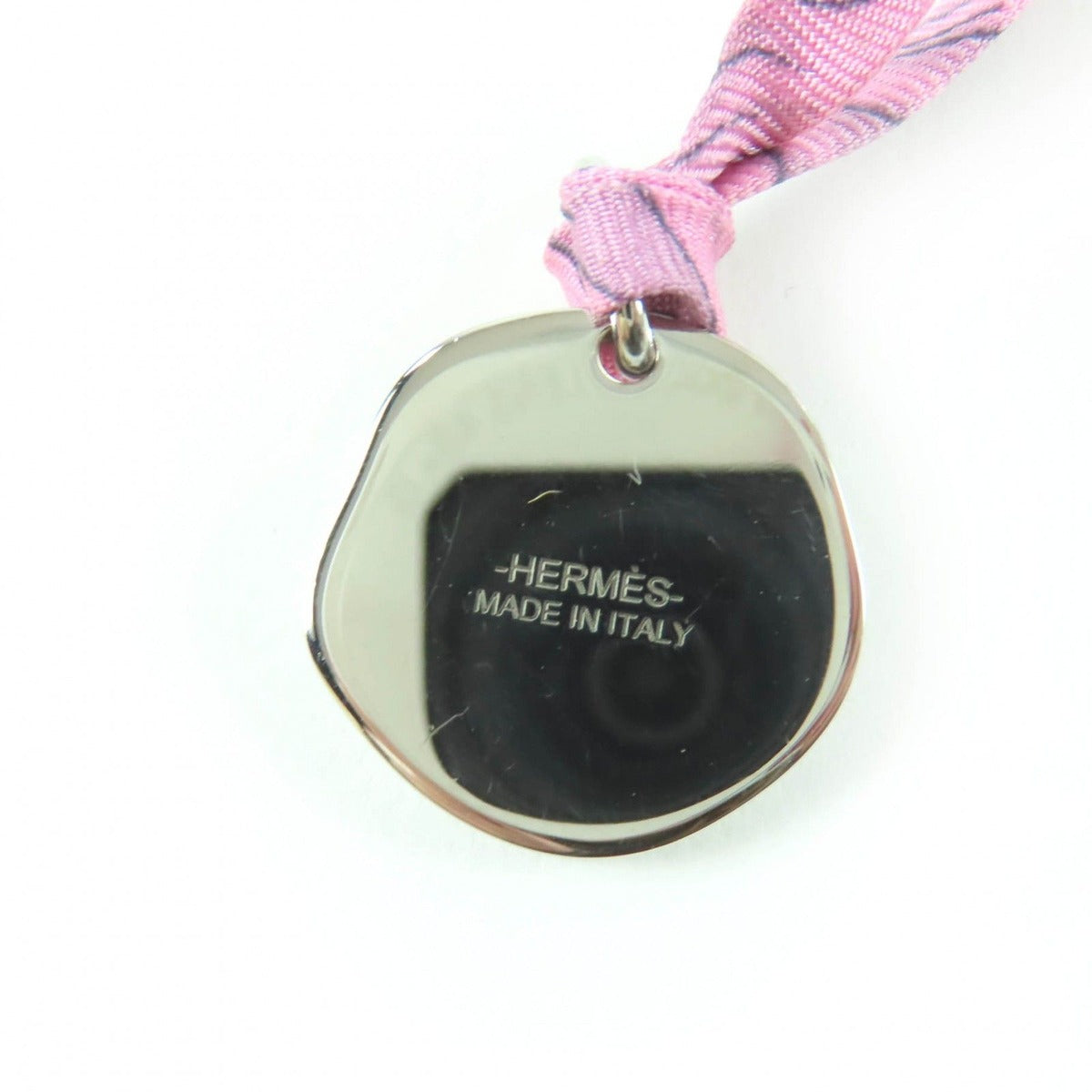 Hermes Motif Medal Tourbillon Silk Cord Necklace Silver Multicolor — view 5