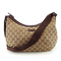 Gucci Shoulder Bag GG Canvas Leather Beige Brown Silver Hardware