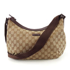 Gucci Shoulder Bag GG Canvas Leather Beige Brown Silver Hardware