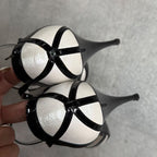 Chanel Pearl Coco Mark Ribbon Design Pumps Leather Patent Black White — view 8