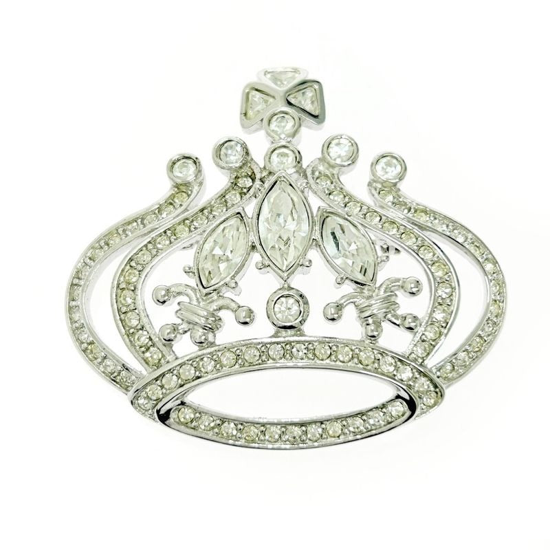 Christian Dior Rhinestone Crown Brooch Pendant Top Silver — view 2