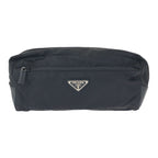 Prada Tessuto Saffiano Black Silver Nylon Leather Clutch