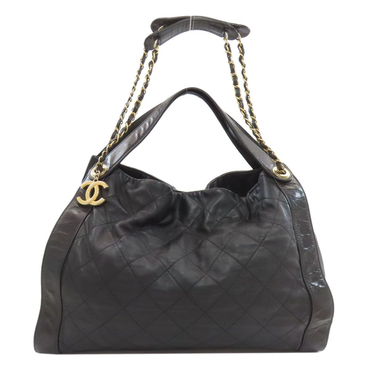 Chanel Quilted CC Logo Gold 2-Way Shoulder Bag Black