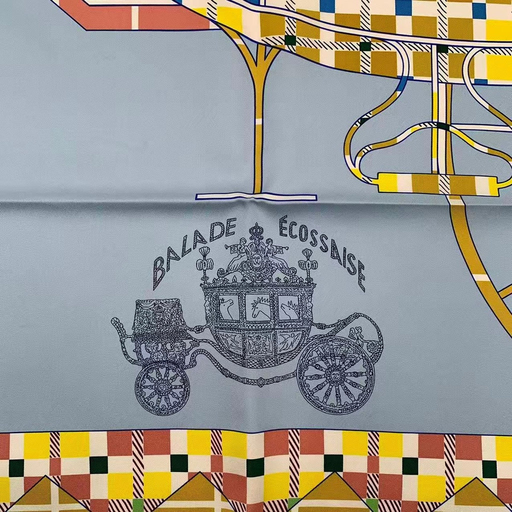 Hermes Carre 90 Silk Scarf Balade Ecosaise Scottish Rose de Bourre — view 7