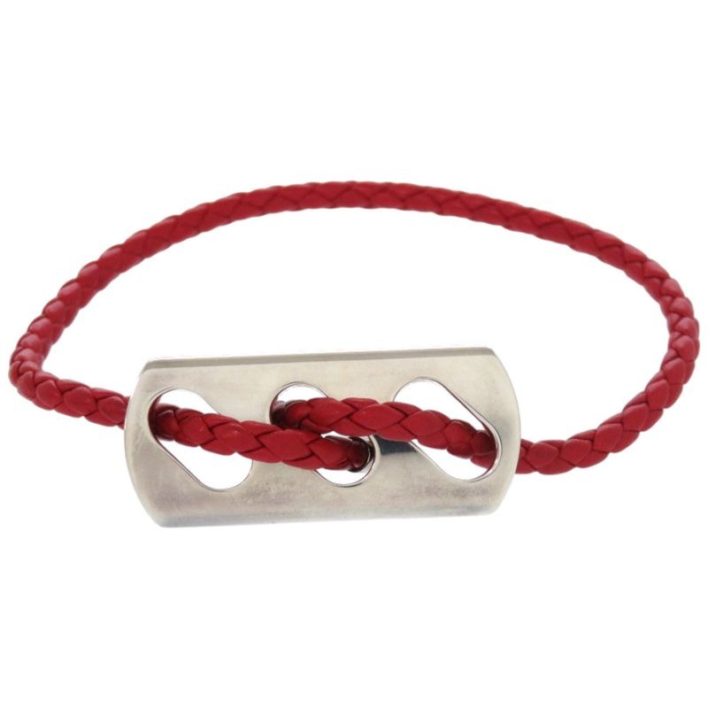 Hermes Leather 925 Silver Red Bracelet 0093