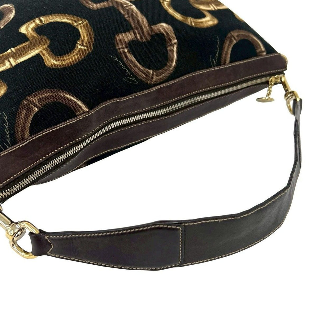 Gucci Horsebit Pattern Canvas Leather Shoulder Bag Tote Black — view 4