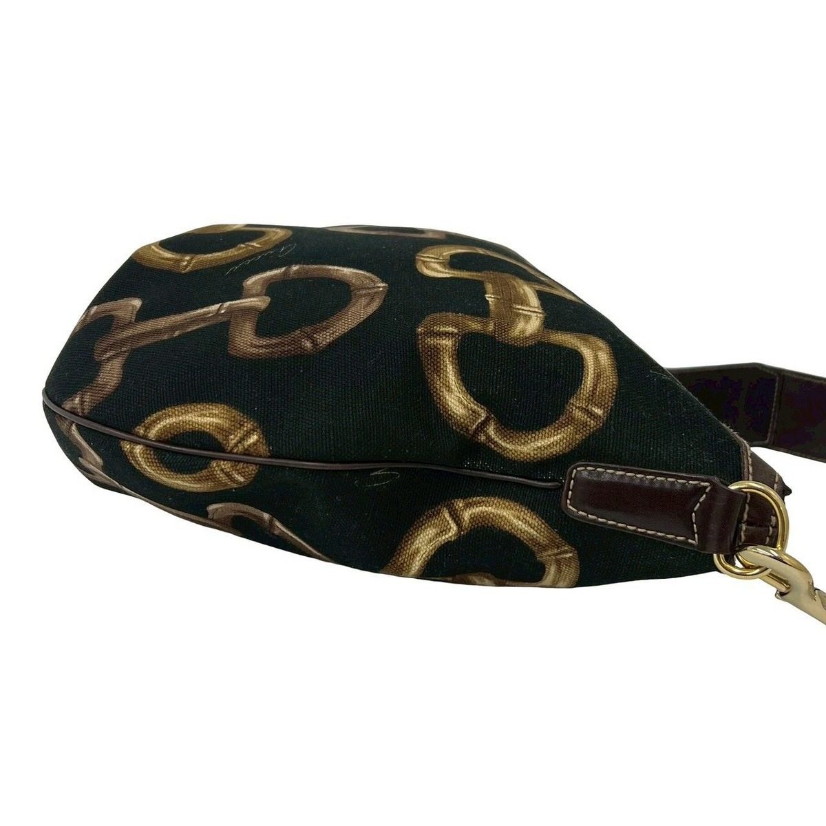 Gucci Horsebit Pattern Canvas Leather Shoulder Bag Tote Black — view 6
