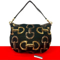 Gucci Horsebit Pattern Canvas Leather Shoulder Bag Tote Black