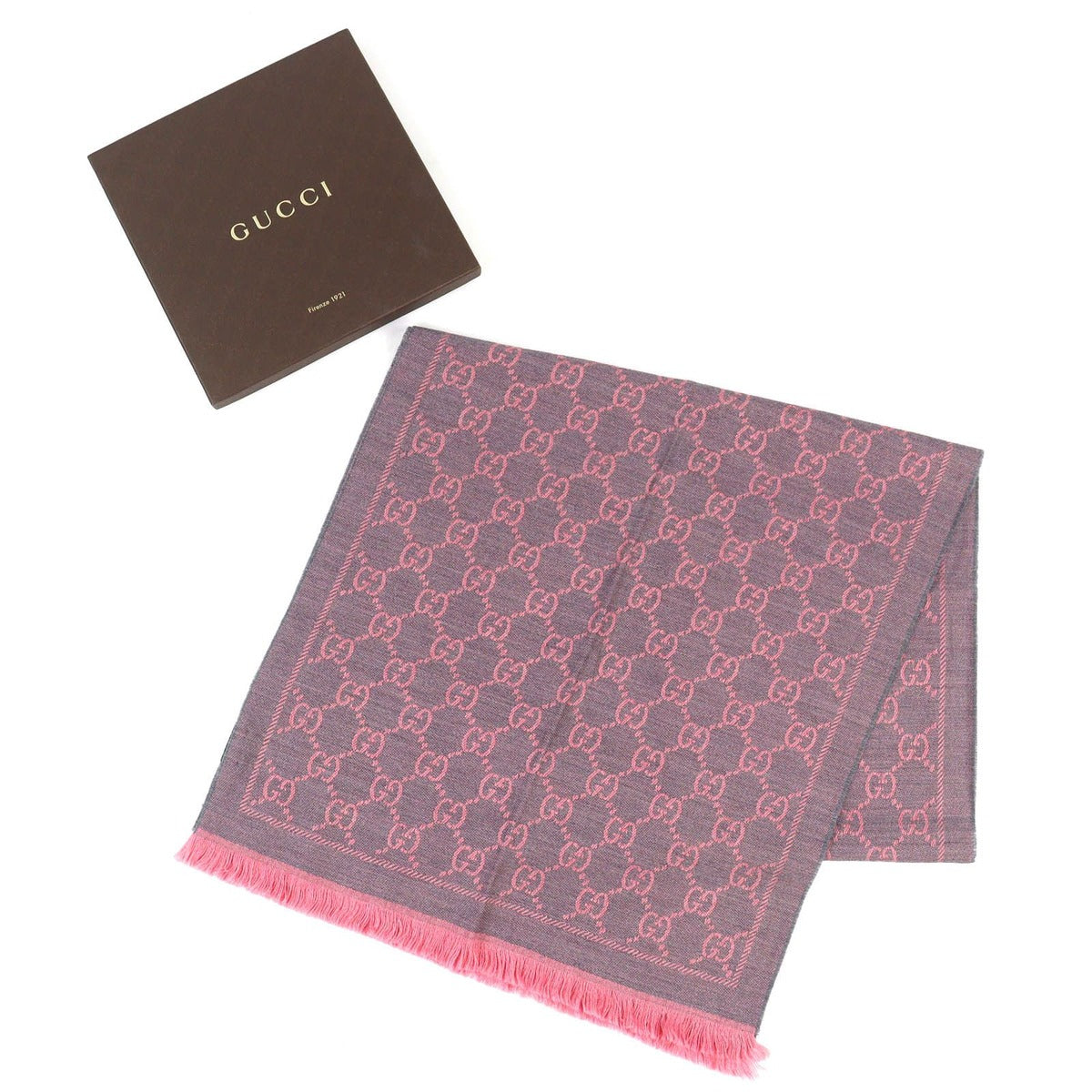 Gucci GG Wool Scarf Rose Pink Mini Fringe Shawl — view 2
