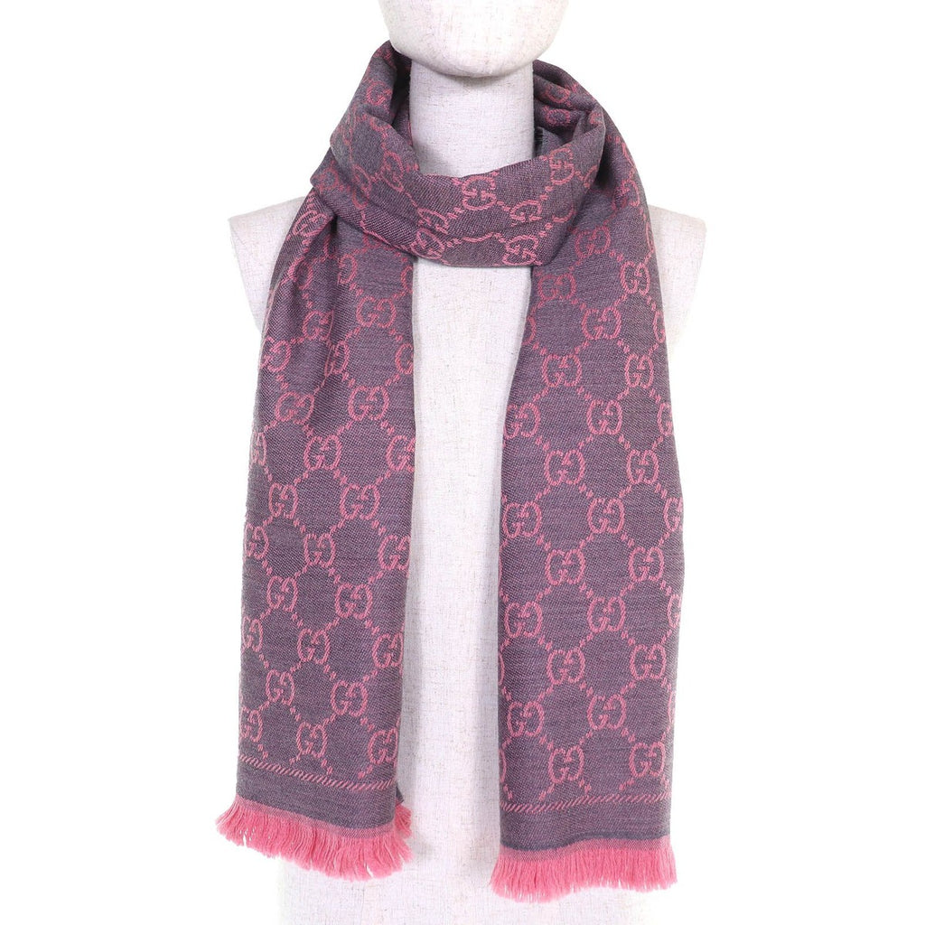 Gucci GG Wool Scarf Rose Pink Mini Fringe Shawl — view 4