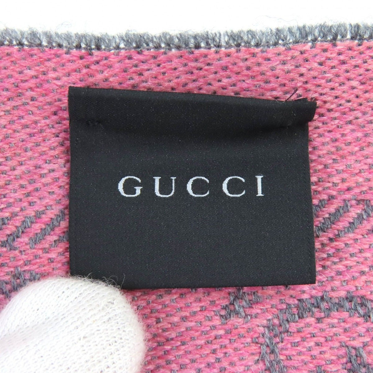 Gucci GG Wool Scarf Rose Pink Mini Fringe Shawl — view 7