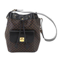 Celine Macadam Drawstring Shoulder Bag Leather Black Brown Gold Vintage