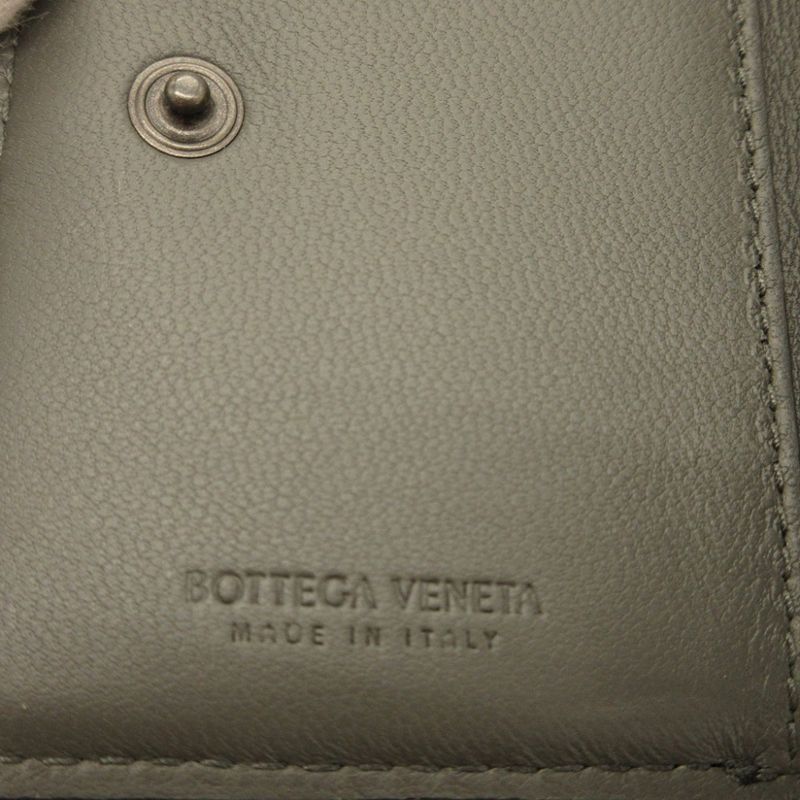 Bottega Veneta Intrecciato Compact Wallet Leather Black Gray Trifold — view 7