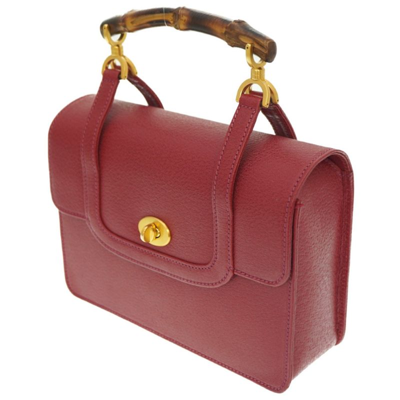 Gucci Bamboo 2-Way Shoulder Handbag Leather Red 0015 Stop — view 2