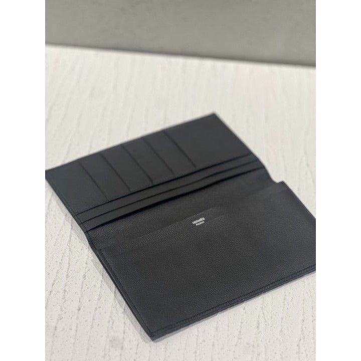 Hermes MC2 Fleming Long Wallet Calf Leather Perforated Black