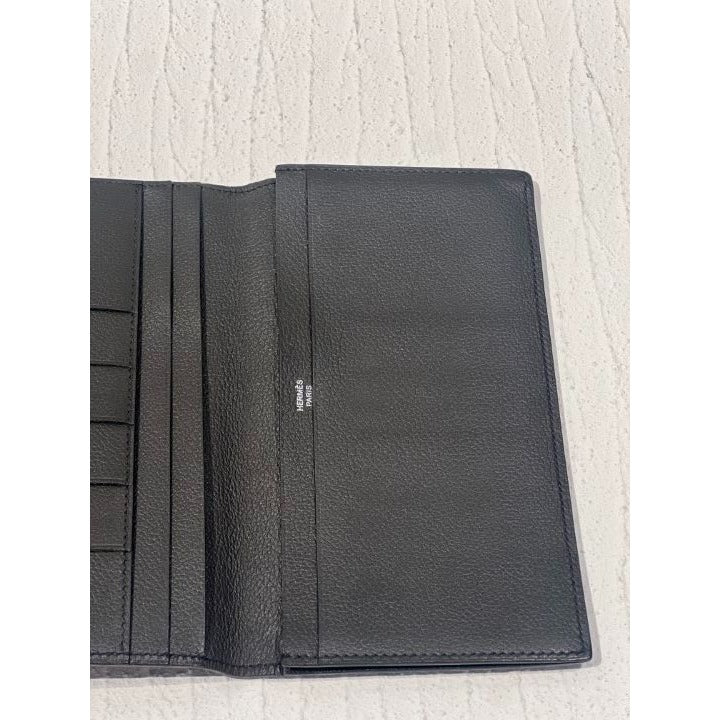 Hermes MC2 Fleming Long Wallet Calf Leather Perforated Black