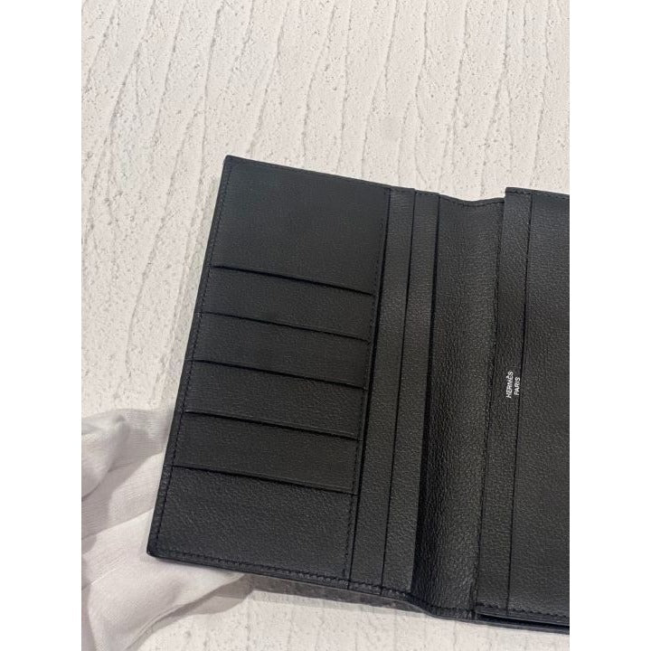 Hermes MC2 Fleming Long Wallet Calf Leather Perforated Black