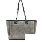 Chanel Deauville Chain Tote Shoulder Bag Flap Gray Denim — view 3