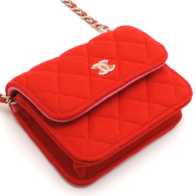 Chanel Shoulder Mini Quilted Chain Cotton Red Bag — view 4