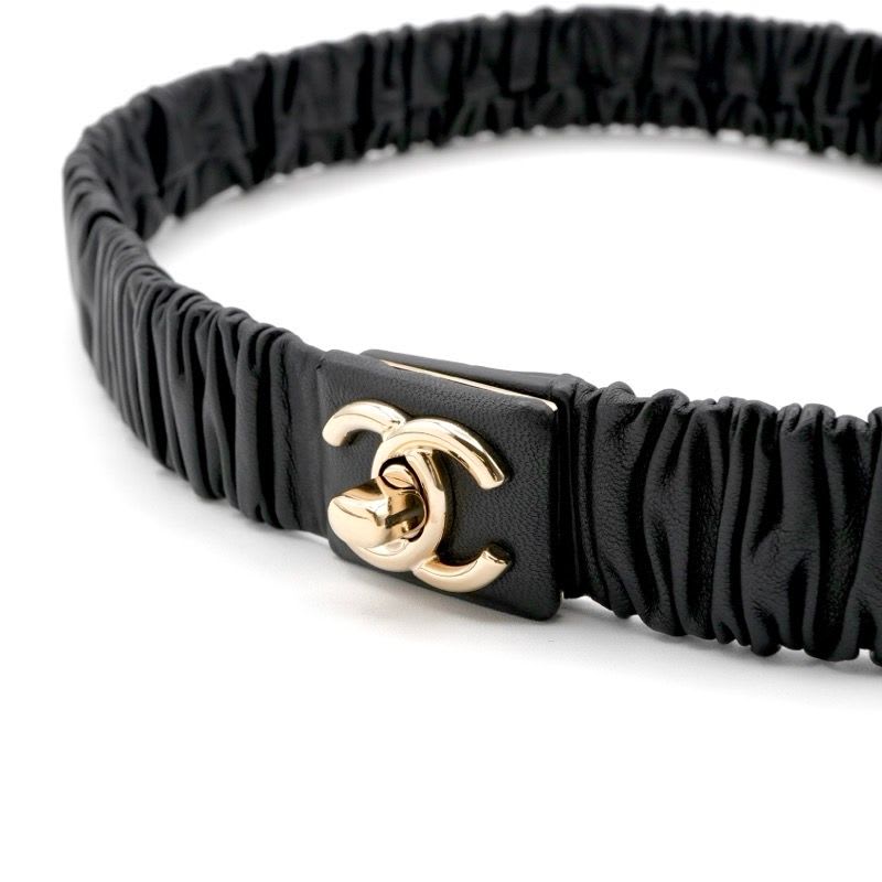 Chanel Black Gold Coco Mark Turnlock Lambskin Belt — view 4