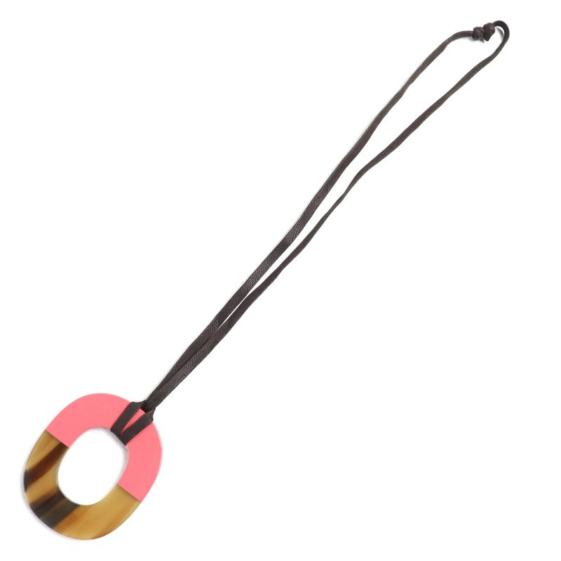 Hermes Ism Bicolor Pendant Necklace Buffalo Horn Lacquer Wood Beige Pink — view 4