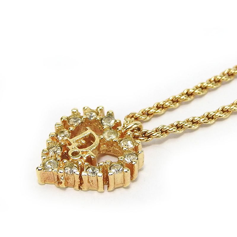Christian Dior Necklace Metal Gold Heart Rhinestone Accessories Women — view 3