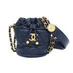 Chanel Shoulder Bag Mini Drawstring Navy Gold Hardware Caviar Leather