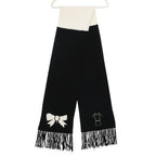 Chanel Scarf Cashmere Ribbon CC Logo Charm Shirt Motif 26 204 cm Black