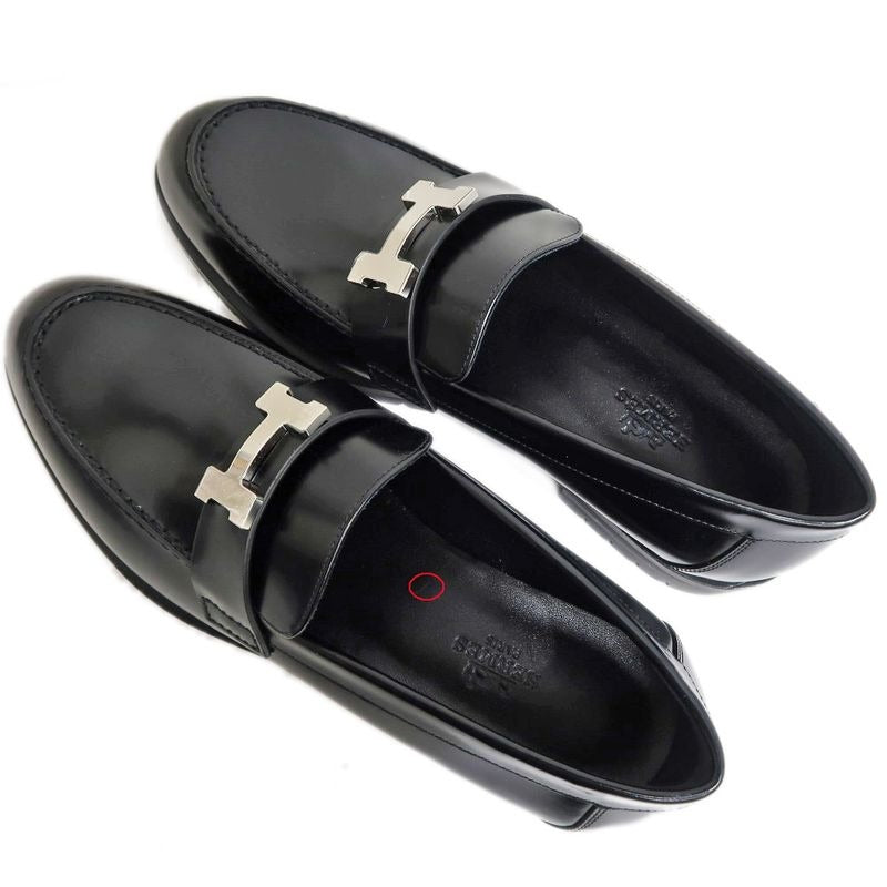 Hermes Moccasins Faubourg Size 37 1 2 Black Silver Hardware Leather — view 6