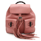 Gucci Bamboo Backpack Shoulder Bag Fringe Tassel Leather Pink Silver