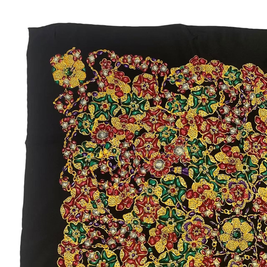 Chanel Scarf Silk Black Floral Pattern — view 2