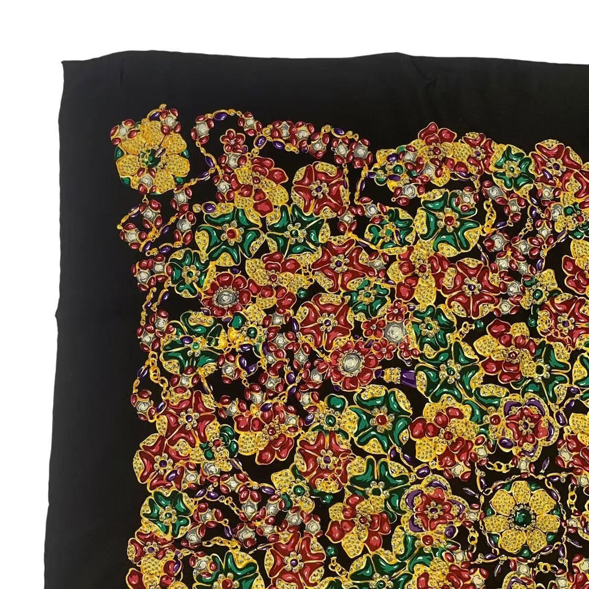 Chanel Scarf Silk Black Floral Pattern — view 2