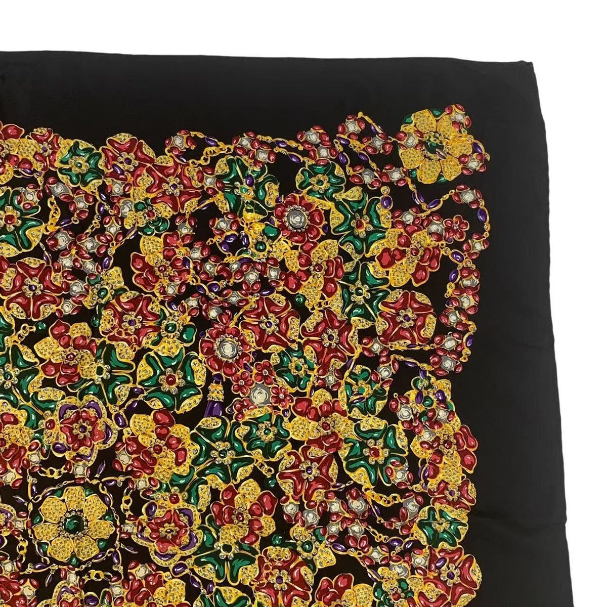 Chanel Scarf Silk Black Floral Pattern — view 3