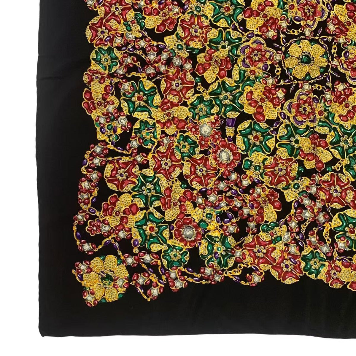 Chanel Scarf Silk Black Floral Pattern — view 4