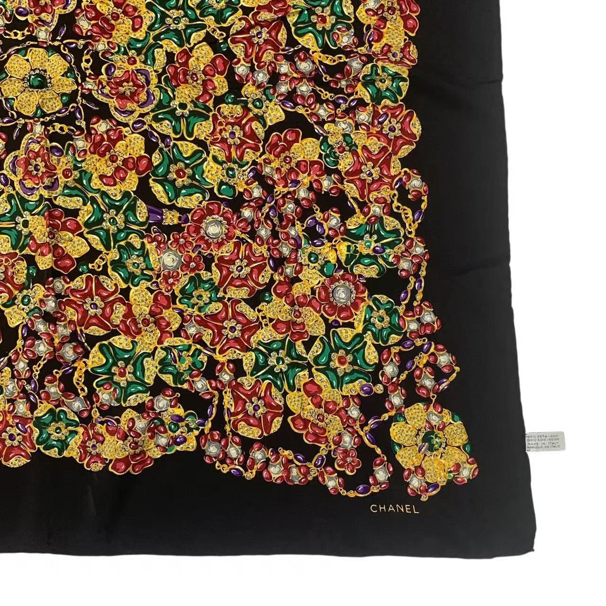 Chanel Scarf Silk Black Floral Pattern — view 5
