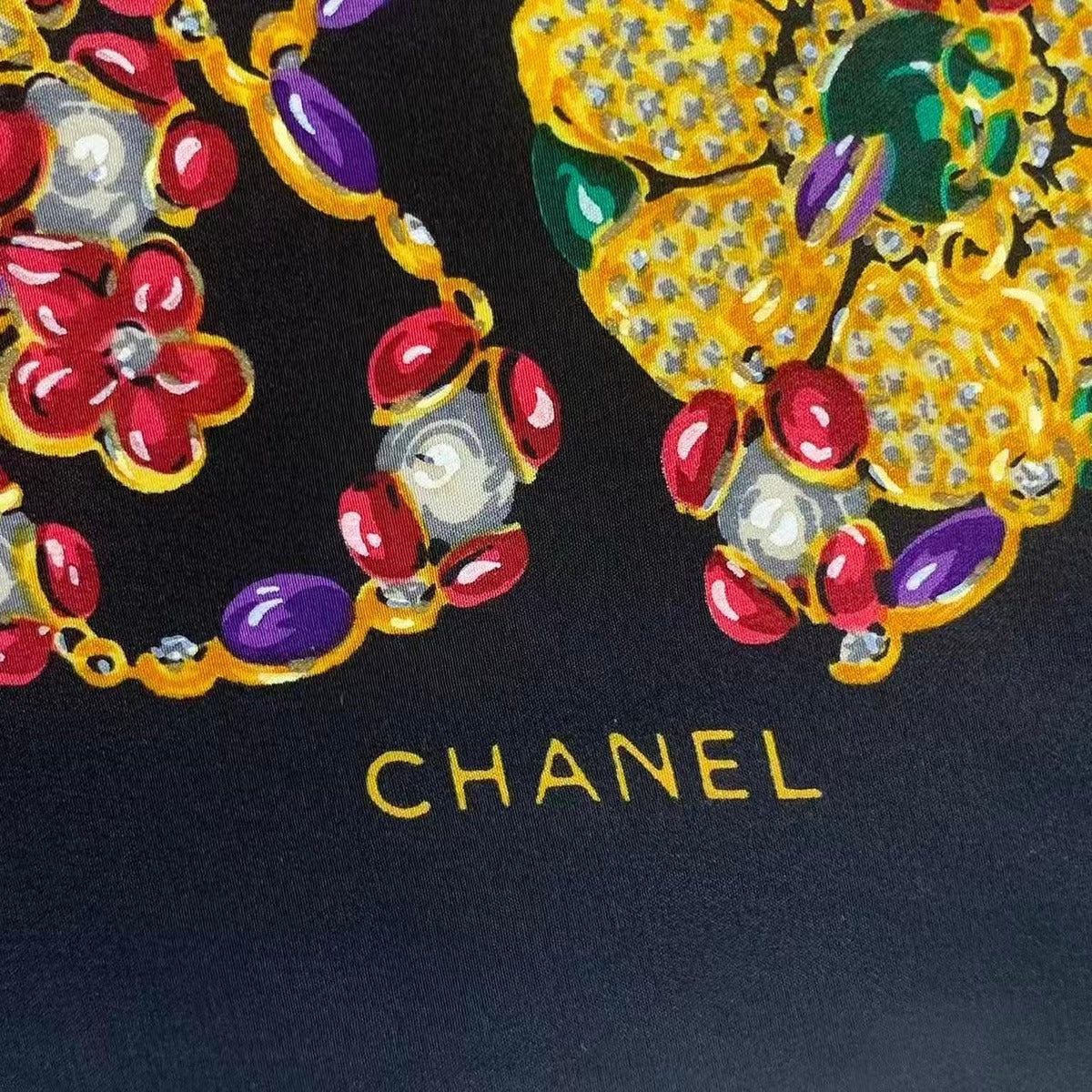 Chanel Scarf Silk Black Floral Pattern — view 8
