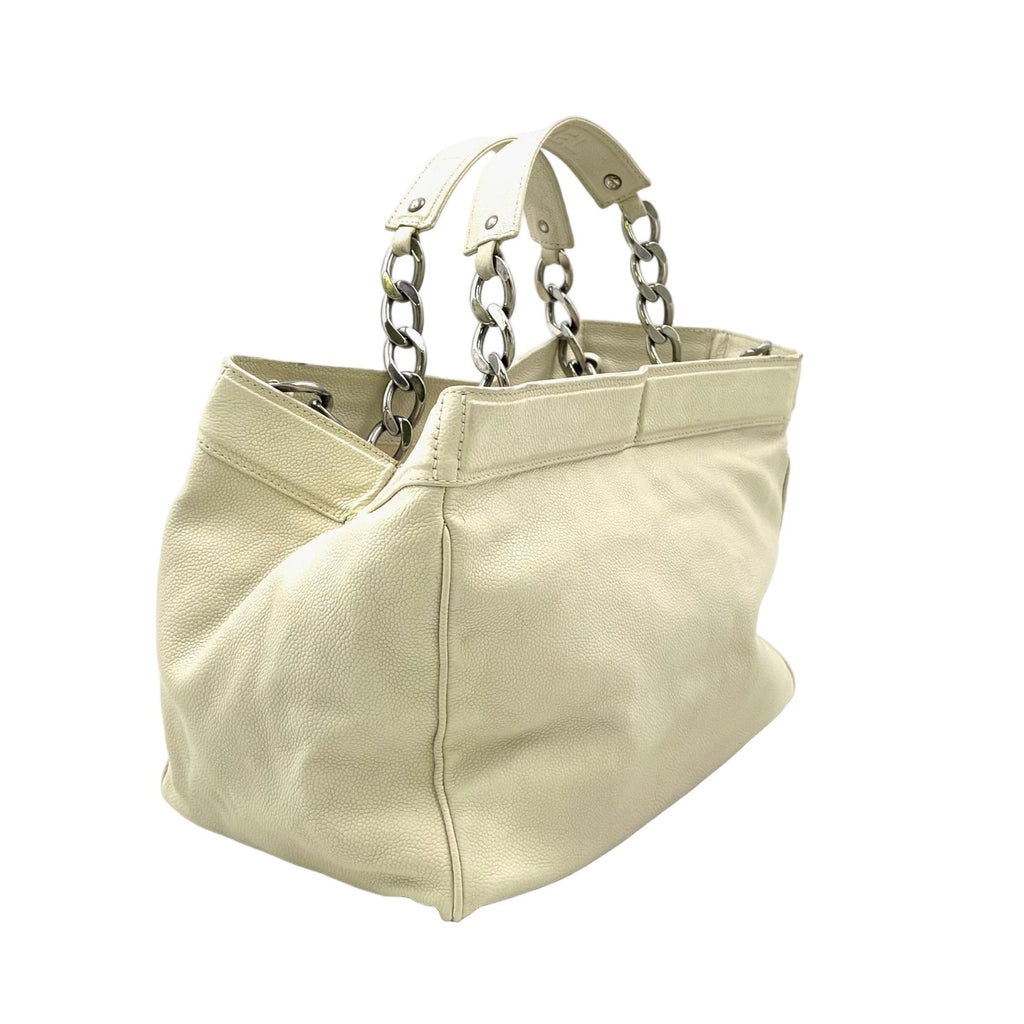 Chanel Limited CC Logo Caviar Leather Off White Chain Handbag Silver — view 2