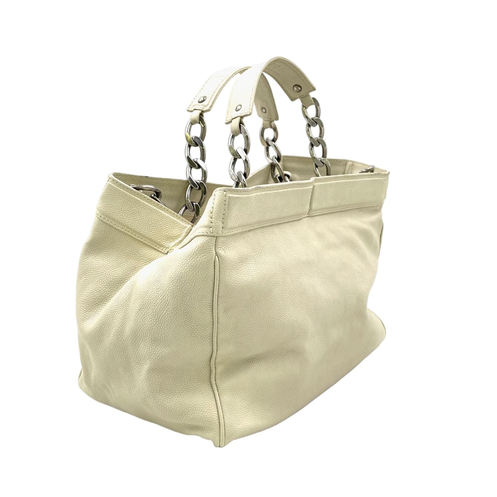 Chanel Limited CC Logo Caviar Leather Off White Chain Handbag Silver — view 2