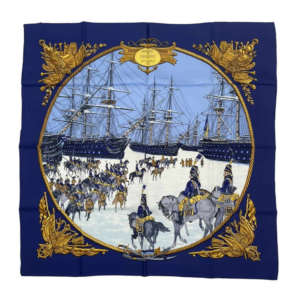 Hermes Scarf Silk Carre 90 Marine ET Cavalerie Sea and Cavalry Navy — view 2