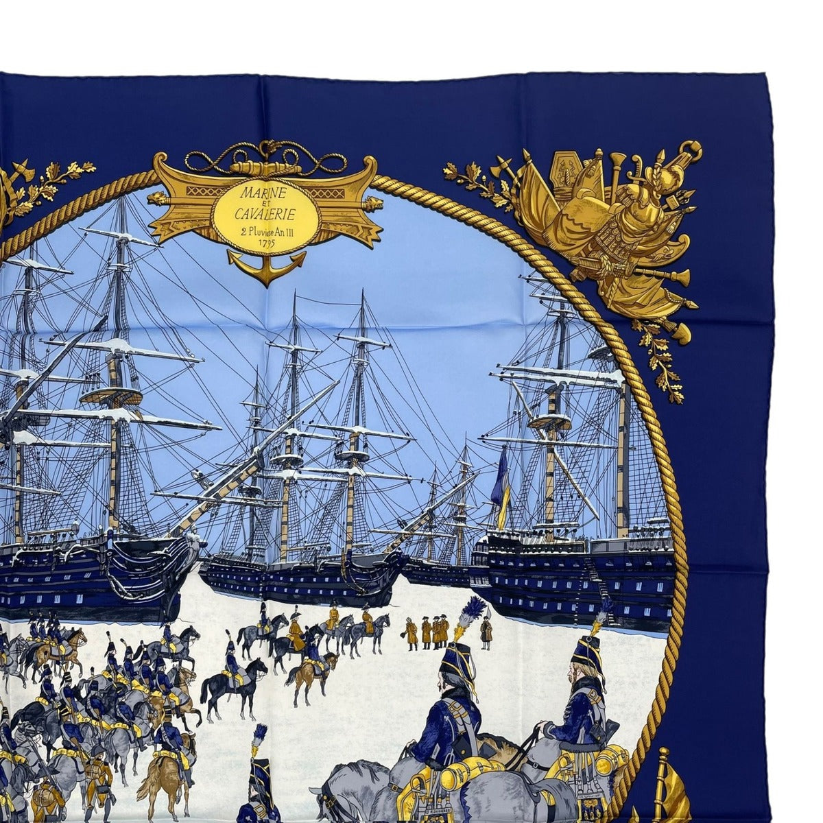 Hermes Scarf Silk Carre 90 Marine ET Cavalerie Sea and Cavalry Navy — view 4