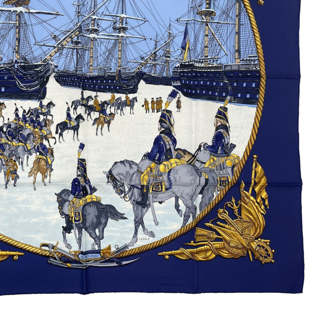 Hermes Scarf Silk Carre 90 Marine ET Cavalerie Sea and Cavalry Navy — view 6