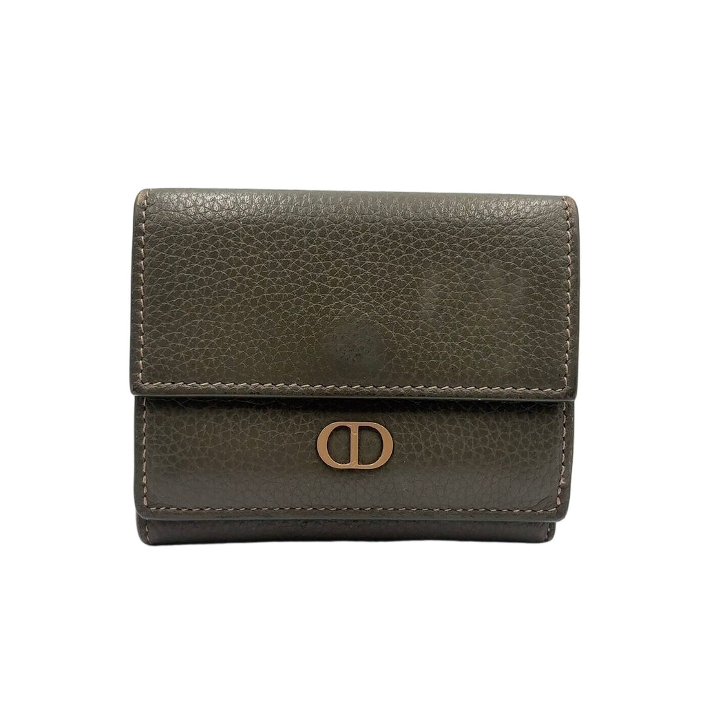 Dior CD Logo Leather Khaki Green Trifold Wallet Gold