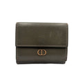 Dior CD Logo Leather Khaki Green Trifold Wallet Gold