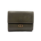 Dior CD Logo Leather Khaki Green Trifold Wallet Gold