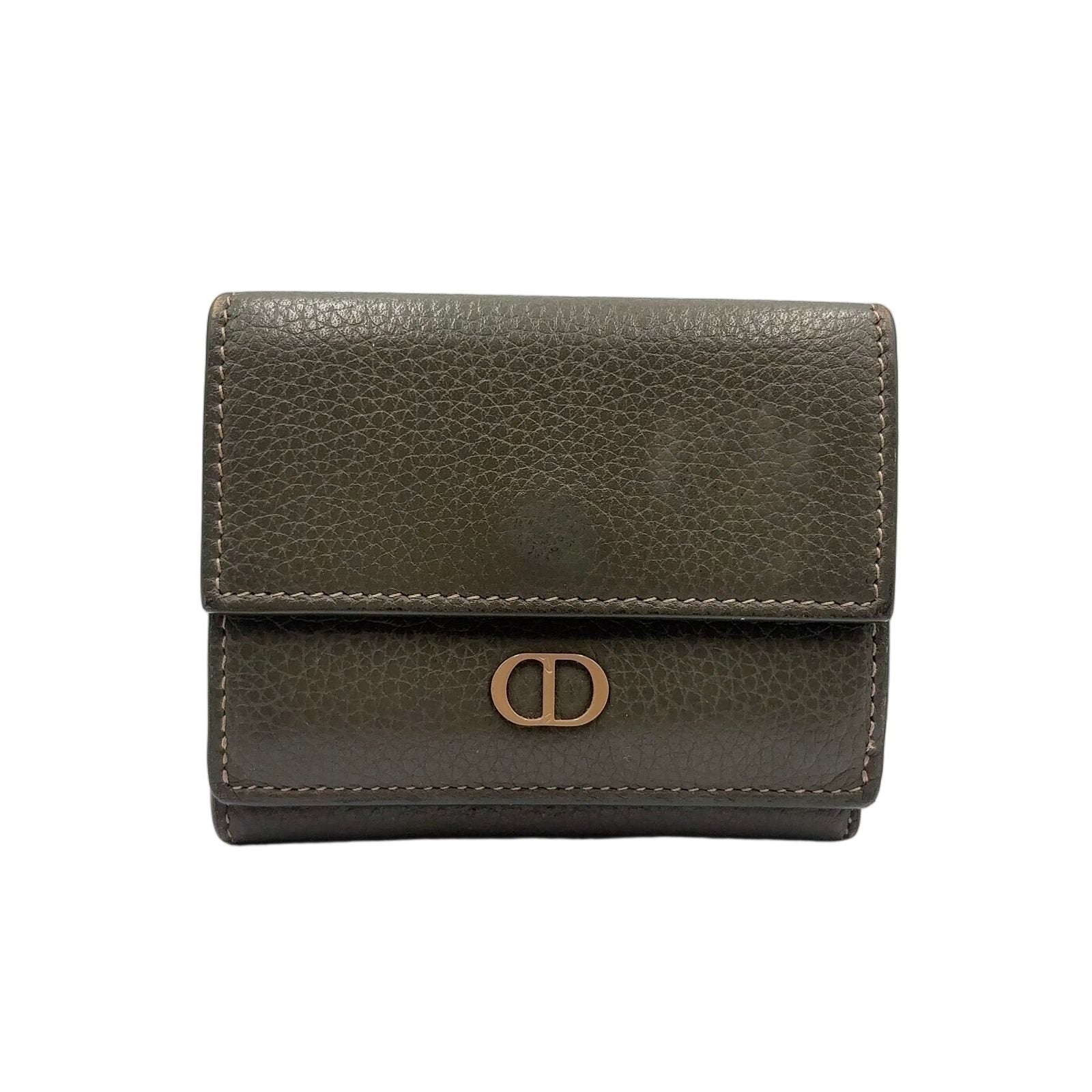 Dior CD Logo Leather Khaki Green Trifold Wallet Gold