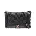 Chanel Chain Shoulder Bag Silver Lambskin Boy Stitch