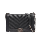Chanel Chain Shoulder Bag Silver Lambskin Boy Stitch